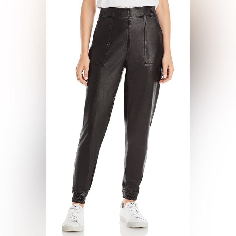 SPANX Women's Leather Like Joggers Black Small Grunge Mobwife Tummy Control